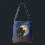 Halloween Prowling Black Cat On A Full Moon Night Crossbody Bag<br><div class="desc">Cross Body Storage Tote Bag all over print style fashion statement accessory printed with a Halloween Prowling Black Cat On A Full Moon Night hand drawn graphic artwork drawing design illustration by TheFabricSeal print on demand shop at Zazzle.com #ZazzleMade ©️Original. https://www.zazzle.com/store/thefabricseal This Halloween classic looking vintage yet modern contemporary style...</div>