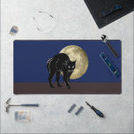 Halloween Prowling Black Cat On A Full Moon Night Desk Mat<br><div class="desc">Desk Mat large style mousepad perfect addition for home office, work station and electronic accessories printed with a Halloween Prowling Black Cat On A Full Moon Night hand drawn graphic artwork drawing design illustration by TheFabricSeal print on demand shop at Zazzle.com #ZazzleMade ©️Original. https://www.zazzle.com/store/thefabricseal This Halloween classic looking vintage yet...</div>