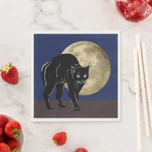 Halloween Prowling Black Cat On A Full Moon Night Napkin