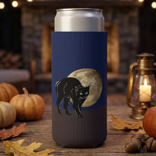 Halloween Prowling Black Cat On A Full Moon Night Seltzer Can Cooler
