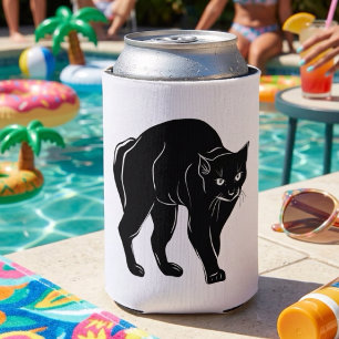 Halloween Prowling Black Cat Silhouette Drawing Can Cooler