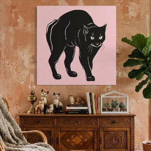 Halloween Prowling Black Cat Silhouette Drawing Canvas Print