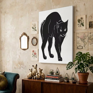 Halloween Prowling Black Cat Silhouette Drawing Canvas Print