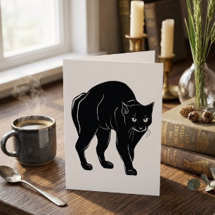 Halloween Prowling Black Cat Silhouette Drawing Card