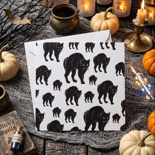 Halloween Prowling Black Cat Silhouette Drawing Card