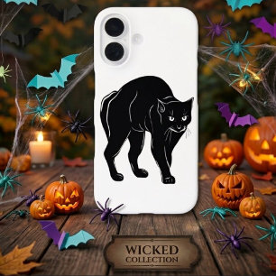 Halloween Prowling Black Cat Silhouette Drawing iPhone 16 Case