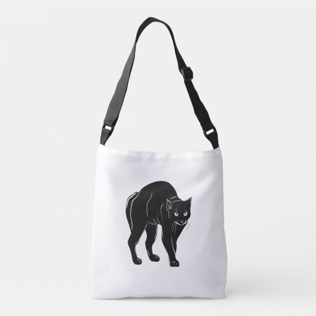 Halloween Prowling Black Cat Silhouette Drawing Crossbody Bag (Back)