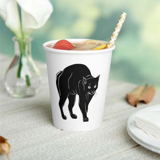 Halloween Prowling Black Cat Silhouette Drawing Paper Cups (Insitu)