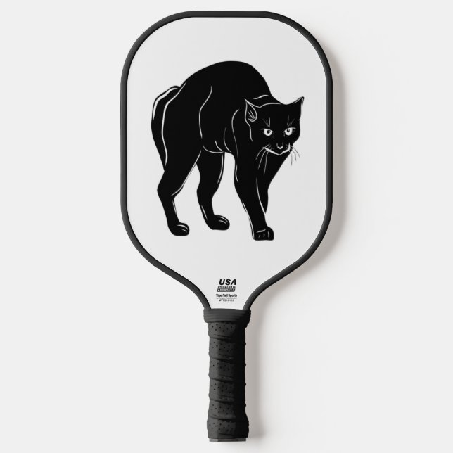 Halloween Prowling Black Cat Silhouette Drawing Pickleball Paddle (Front)