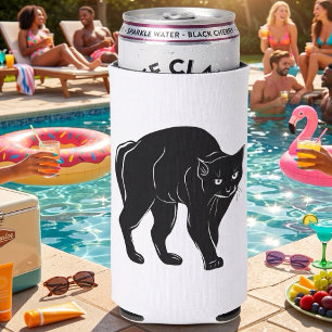 Halloween Prowling Black Cat Silhouette Drawing Seltzer Can Cooler
