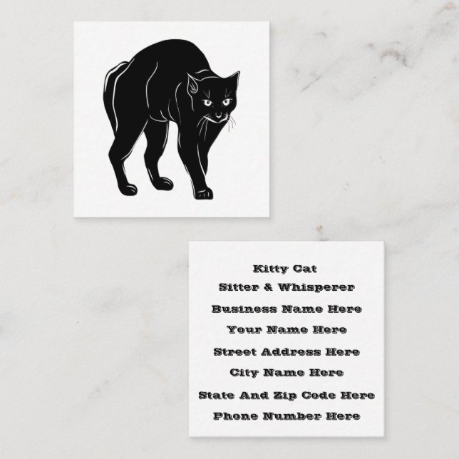 Halloween Prowling Black Cat Silhouette Drawing Sq Square Business Card (Front/Back)
