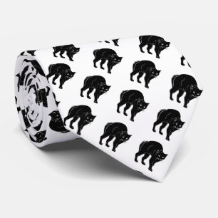 Halloween Prowling Black Cat Silhouette Drawing Tie