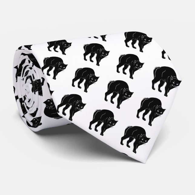 Halloween Prowling Black Cat Silhouette Drawing Tie (Rolled)
