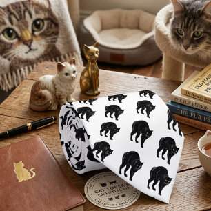 Halloween Prowling Black Cat Silhouette Drawing Tie