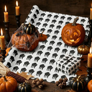 Halloween Prowling Black Cat Silhouette Drawing Wrapping Paper