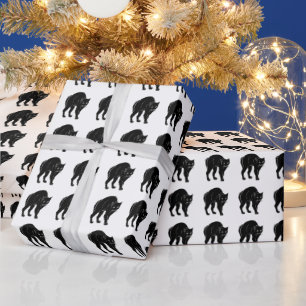 Halloween Prowling Black Cat Silhouette Drawing Wrapping Paper