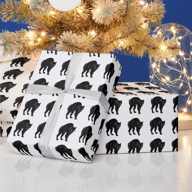 Halloween Prowling Black Cat Silhouette Drawing Wrapping Paper (Holidays)