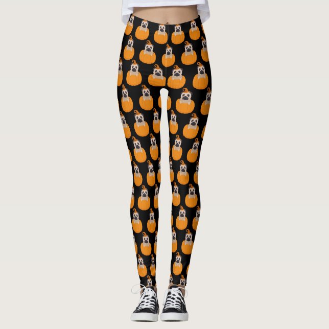 Halloween Pug and Pumpkin Leggings (Front)