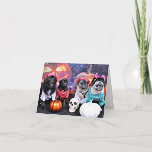 Halloween - Pug - Bruno Pearl Bear Ms Wiggens Card
