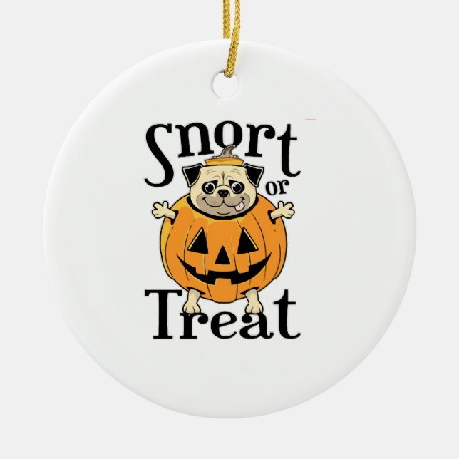 Halloween Pug Ceramic Tree Decoration (Front)