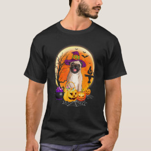 Halloween Pug Dog Moon With Pumpkin Women Kids T-Shirt