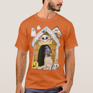 Halloween Pug Dog Witch Haunted House407 T-Shirt
