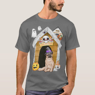 Halloween Pug Dog Witch Haunted House T-Shirt
