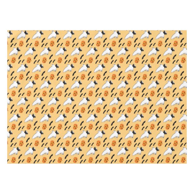 Halloween Pug Ghost Cute Pumpkin Bats Yellow   Tab Tablecloth (Front (Horizontal))