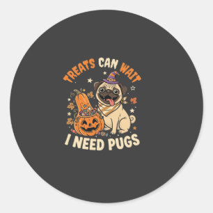 Halloween Pug Pumpkin Treats Classic Round Sticker