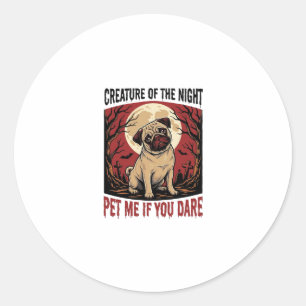 Halloween Pug Shirt with Spooky Graveyard Vintage Classic Round Sticker
