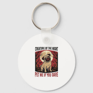 Halloween Pug Shirt with Spooky Graveyard Vintage Key Ring