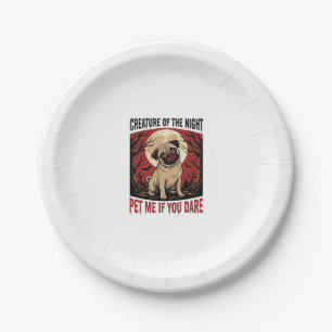 Halloween Pug Shirt with Spooky Graveyard Vintage  Paper Plate
