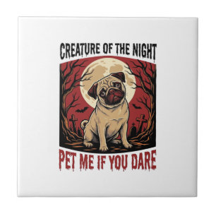 Halloween Pug Shirt with Spooky Graveyard Vintage Tile