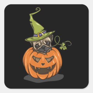 Halloween Pug Square Sticker