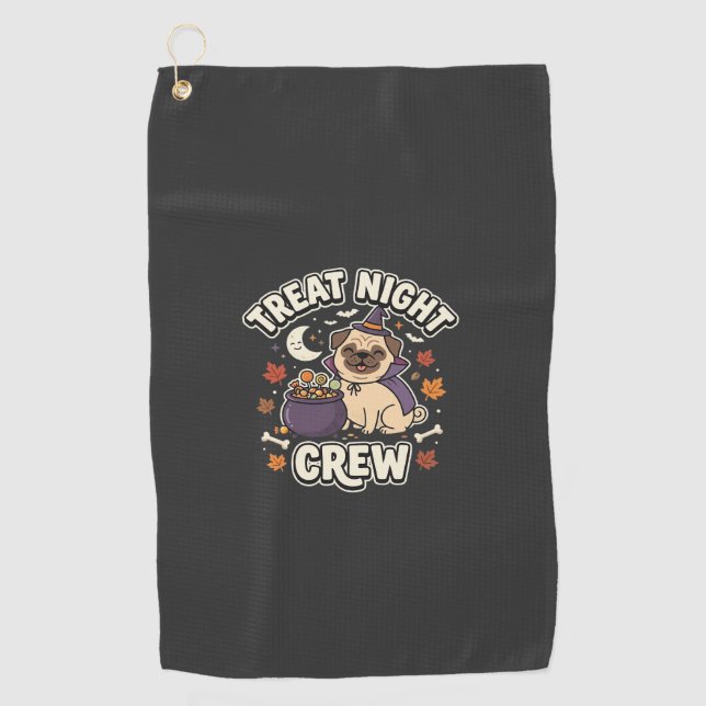 Halloween Pug Treat Night Golf Towel (Front)