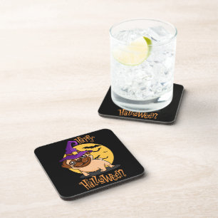 Halloween Puggy Cork-Backed Coasters