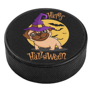 Halloween Puggy Hockey Puck
