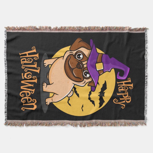 Halloween Puggy Throw Blanket (Front)