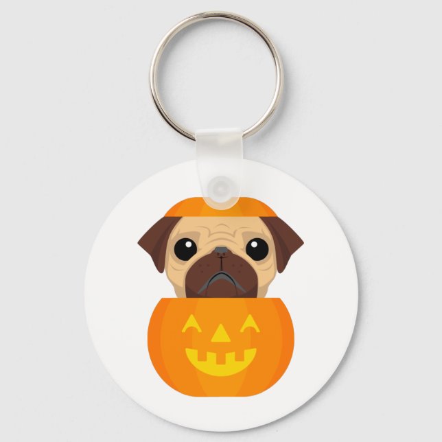 Halloween Pugkin   Key Ring (Front)