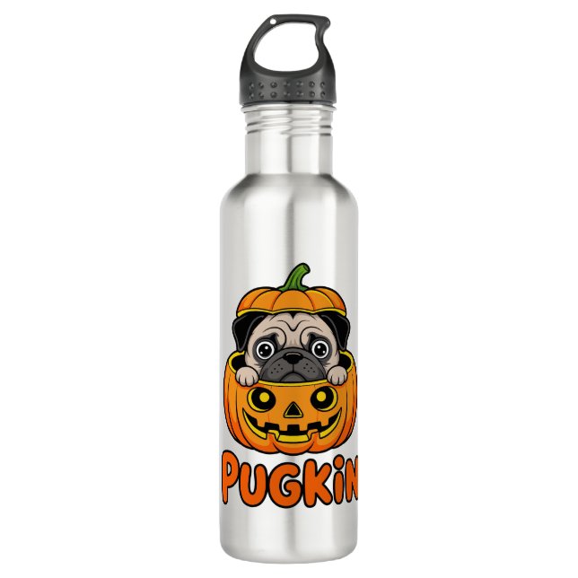Halloween Pugkin, Pumpkin Pug Dog 710 Ml Water Bottle (Front)