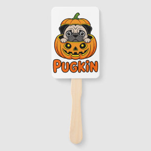 Halloween Pugkin, Pumpkin Pug Dog Hand Fan