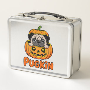 Halloween Pugkin, Pumpkin Pug Dog Metal Lunch Box