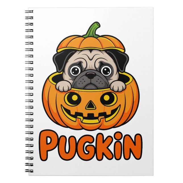 Halloween Pugkin, Pumpkin Pug Dog Notebook (Front)