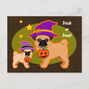 Halloween pugs postcard