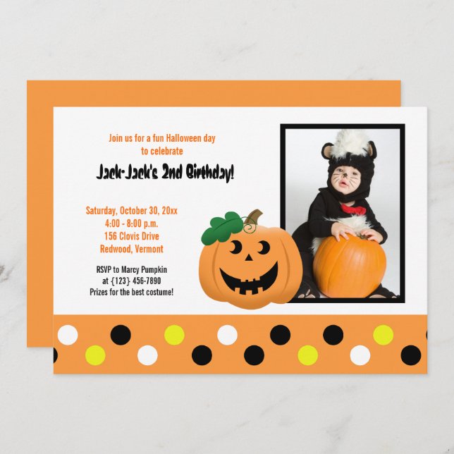 Halloween Pumpkin 5x7 Photo Birthday Invitation (Front/Back)