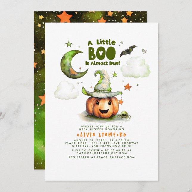 Halloween Pumpkin A Little Boo Boy Baby Shower Invitation (Front/Back)