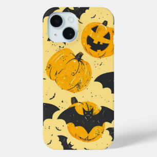 Halloween Pumpkin and Bats Pattern Vintage iPhone 15 Case