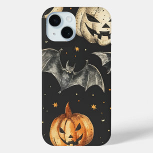 Halloween Pumpkin and Bats Pattern Vintage Fall iPhone 15 Case