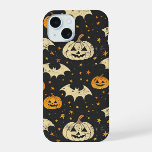Halloween Pumpkin and Bats Pattern Vintage Fall iPhone 15 Case