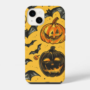 Halloween Pumpkin and Bats Pattern Vintage Fall iPhone 14 Case